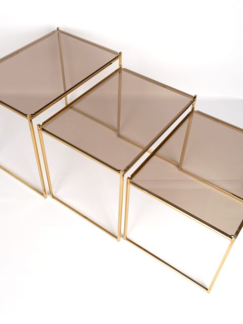 Mid Century Modern Gold Plated Nesting Side Tables | House Of Soraya within Modern Nesting Side Tables With Magnetic Tray Tops And Minimal Metal Frame, White/Gold
